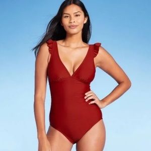 Kona Sol - Ruffle shoulder High Coverage One piece Swimsuit
